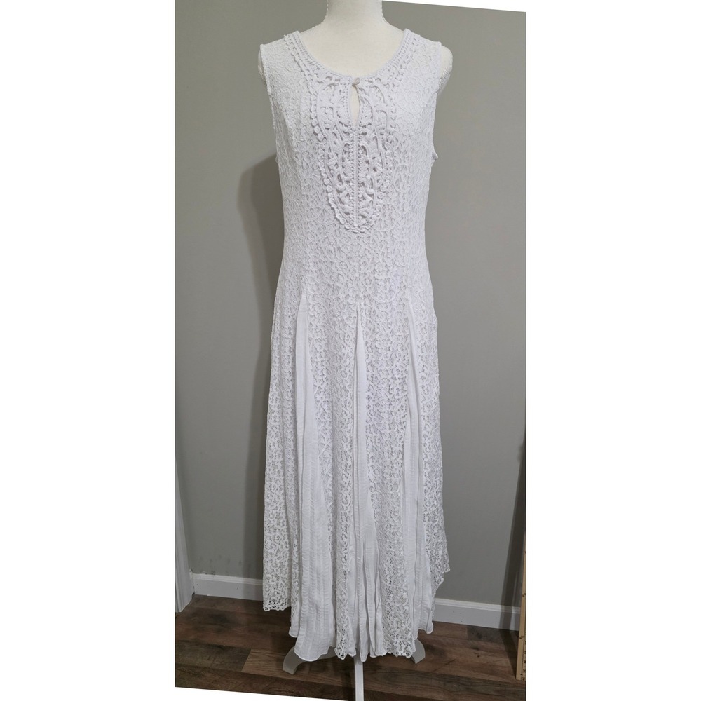 Chadwicks Women Small White Sleeveless Lace Maxi Dress Boho Crochet‎ Keyhole